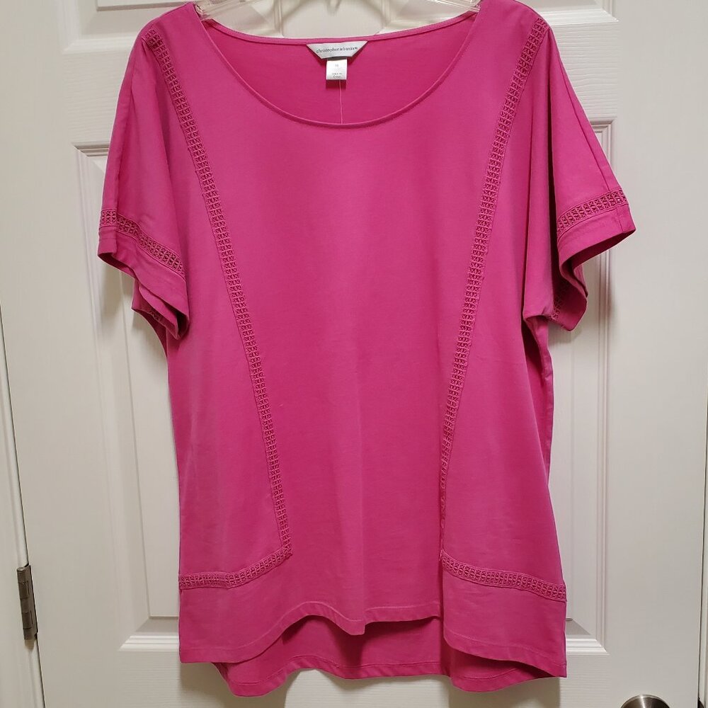 Christopher & Banks Hot Pink Tunic Tee w/crochet details